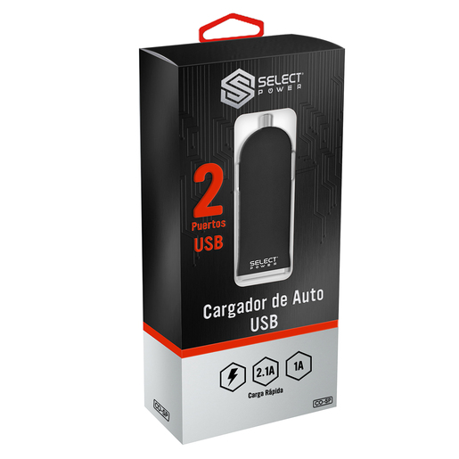 Cargador de Auto para Celular Carga Rápida Select Power CO SP / Negro / 2 USB