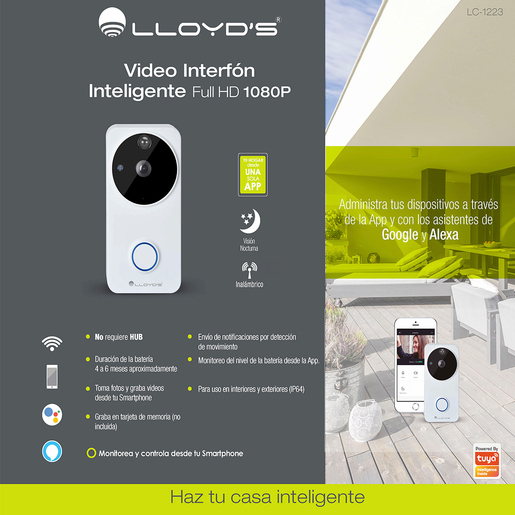 Video Interfón Lloyds LC 1223 / Full HD / WiFi / Google / Alexa