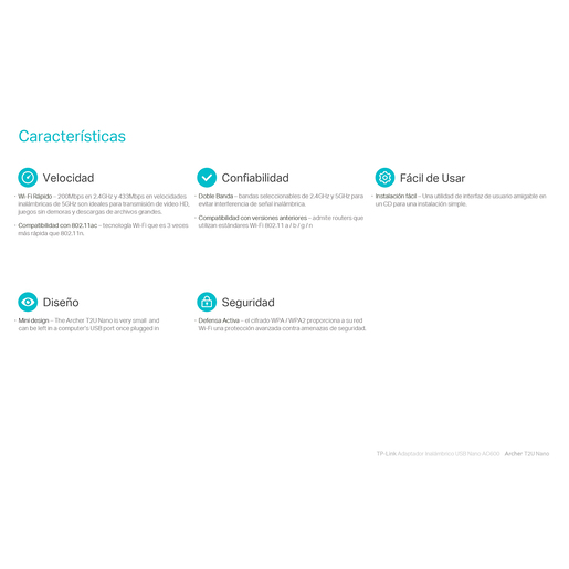 Adaptador WiFi Nano USB TP Link Archer T2U AC600 / Negro Adaptador WiFi Nano USB TP Link Archer T2U AC600 / Negro