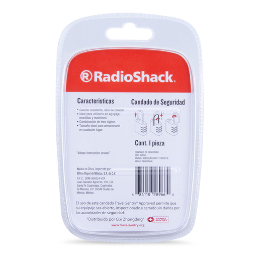 Candado de Metal para Viaje RadioShack 3 cifras Plata Candado de Metal para Viaje RadioShack 3 cifras Plata