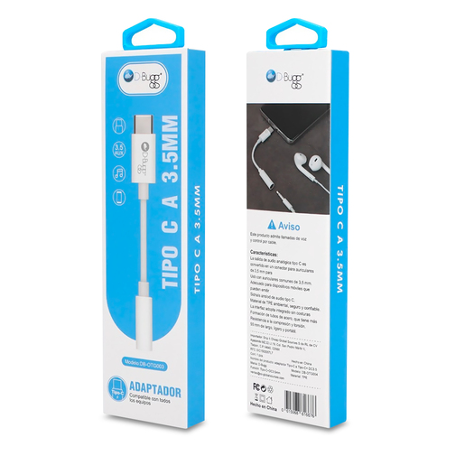 Adaptador USB Tipo C a 3 5 mm Celebrat D8 Blanco Adaptador USB Tipo C a 3 5 mm Celebrat D8 Blanco
