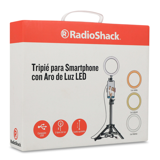 Aro de Luz Led con Tripié y Control Remoto RadioShack ZD200 / Bluetooth / Negro